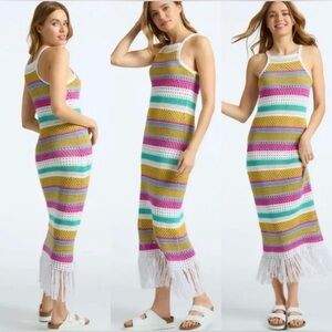 ANTHROPOLOGIE 525 AMERICA MULTI COLOR CROCHET SWEATER MAXI DRESS | SMALL